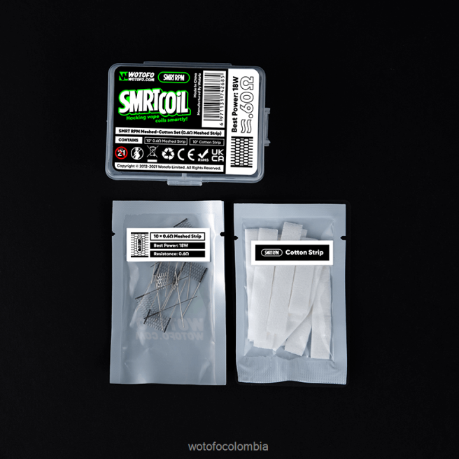 Wotofo SMRT conjunto rpm de malla y algodón Malla de 0,4 ohmios + algodón. 6FJT349 - Wotofo Colombia